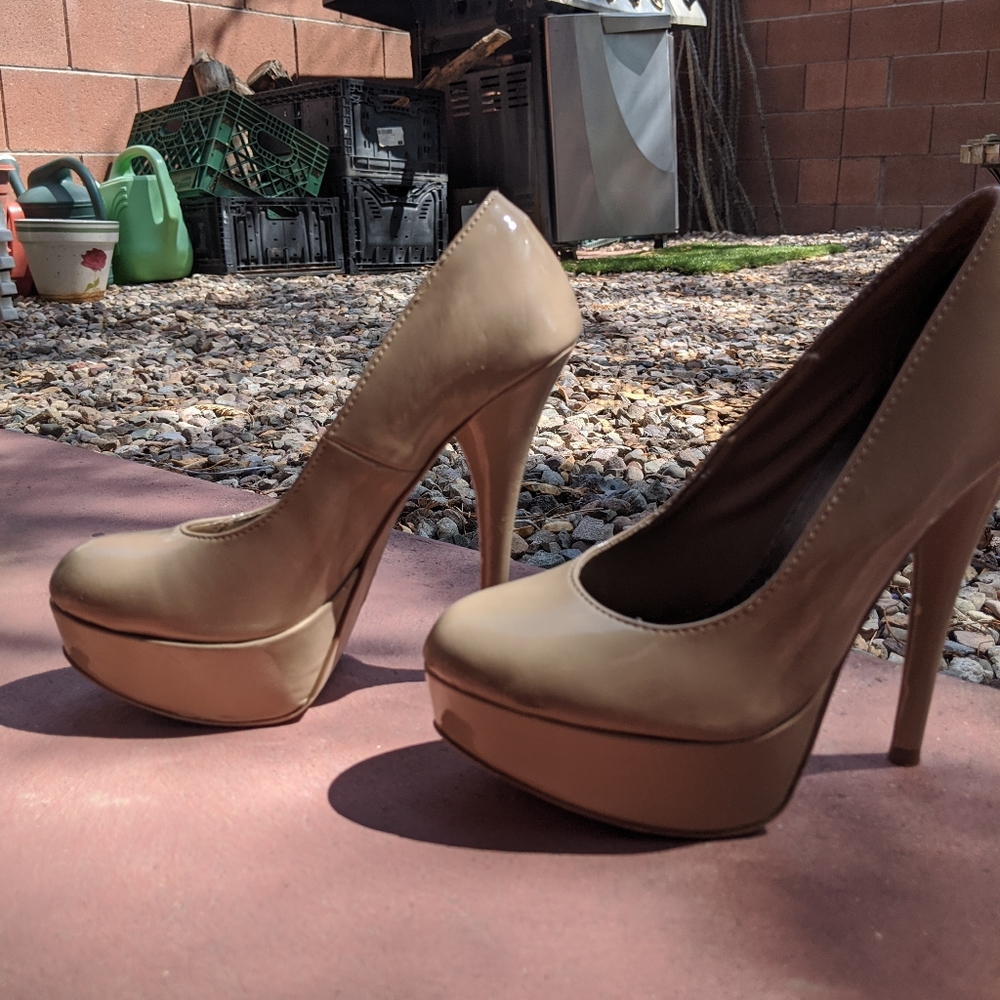 Nude platform heels
